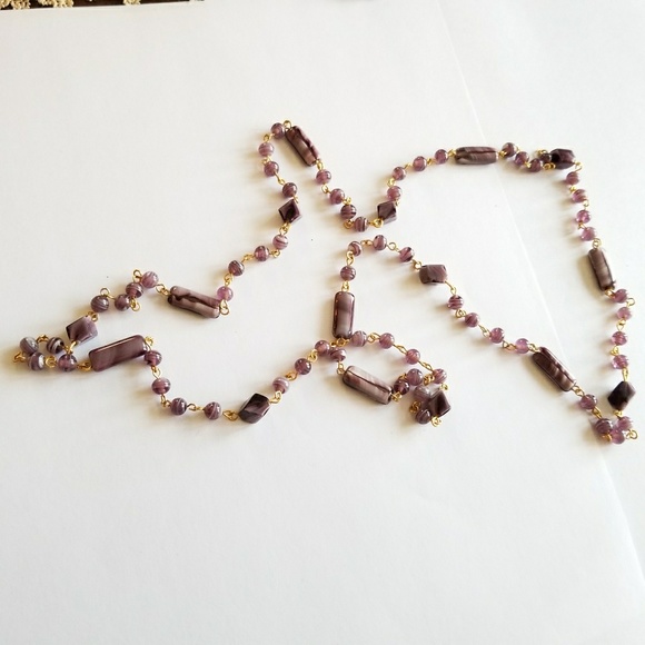 Relisted-Vintage Vintage lavender flapper bead necklace long gold - Picture 7 of 7
